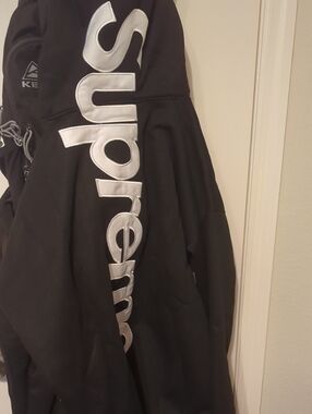 Supreme Black Jacket with Large White Sleeve Logo